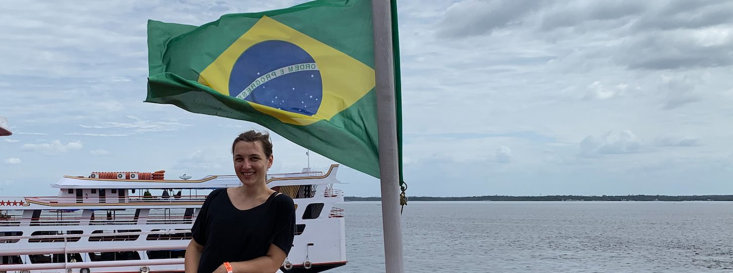 On the deck of the riverboat at Manaus, looking out at the Amazon.